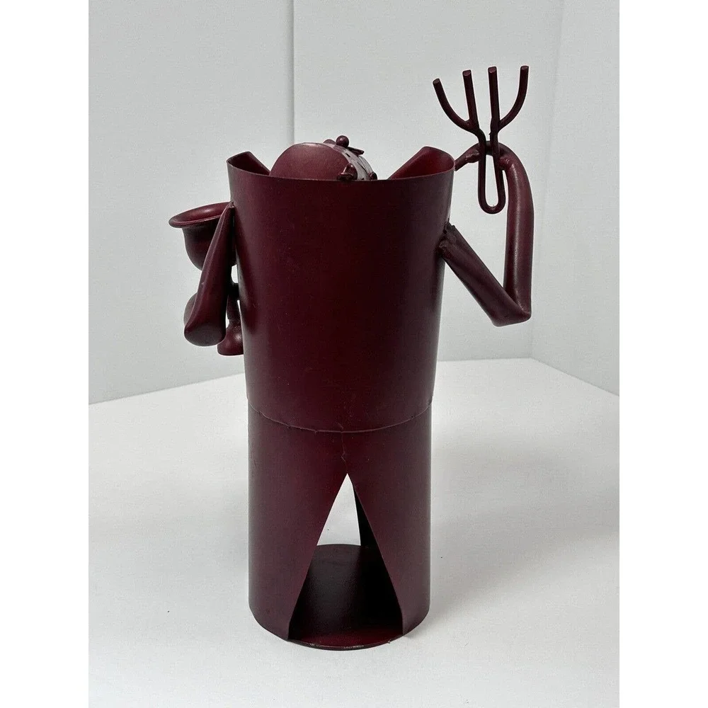 Metal Wine Bottle Holder Waiter Wearing Hat‎ & Tux Ready to Serve , Deep Maroon